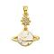 Brass Micro Pave Cubic Zirconia Pendants, with Enamel, Planet, Long-Lasting Plated, Cadmium Free & Lead Free, Rack Plating, Real 18K Gold Plated, White, 24mm, Hole: 5mm