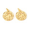 Brass Pendants, Textured, Flat Round with Constellation/Zodiac Sign, Real 18K Gold Plated, Taurus, 31.5~34x28~29x3~4mm, Hole: 6x4mm
