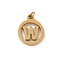 304 Stainless Steel Charms
with Jump Ring, Golden, Ring with Letter Charm, Letter W, 14.5x12x1.5mm, Hole: 3mm