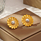 Stylish Stainless Steel & Imitation Pearl Flower Stud Earrings for Women's Daily Wear, Golden, 24.56mm