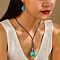 Alloy & Synthetic Turquoise & Imitation Leather Cord Pendant Necklaces & Dangle Earrings Sets, Platinum, Nuggets, 1000mm