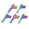 Rainbow Color Alloy Pendants, Cadmium Free & Lead Free, Handgun, 23x41x2mm, Hole: 2mm
