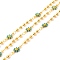 Handmade Brass Link Chains, with Round Beads, Long-Lasting Plated, Soldered, with Spool, Flower with Enamel, Golden, Cyan, Link: 13x7.5x2.5mm, 3mm