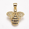 Brass Micro Pave Cubic Zirconia Pendants, Bees, Golden, 16.5x16x4mm, Hole: 3x4mm
