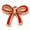 Alloy Enamel Pendants, Bowknot Charm, Golden, Red, 16x18.5x2.5mm, Hole: 1.4mm