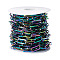 PVD Vacuum Plating 304 Stainless Steel Paperclip Chains, Unwelded, with Spool, Flat Oval, Rainbow Color, 6x1.5mm, about 5m/roll
