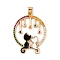 Brass Micro Pave Cubic Zirconia Pendants, with Enamel, Cadmium Free & Nickel Free & Lead Free, Real 18K Gold Plated, Couple Cat Charms, Black, 32x25x2mm, Hole: 5x3mm