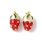 Brass Enamel Pendants, with Jump Ring, Long-Lasting Plated, Cadmium Free & Lead Free, Rack Plating, Real 18K Gold Plated, Fruits Charm, Strawberry, 17x9.5mm, Hole: 3.5mm