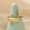 Brass Micro Pave Clear Cubic Zirconia Open Cuff Rings for Women, Cadmium Free & Lead Free, Whale, Real 16K Gold Plated, Inner Diameter: 18mm