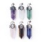 Natural Mixed Stone Big Pendants, Pointed Pendant, with Brass Findings and Oval Natural Labradorite Cabochons, Faceted, Bullet, Antique Silver, 60~62x20x23~24mm, Hole: 5.5x7mm