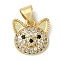 Rack Plating Brass Pendants, with Cubic Zirconia, Lead Free & Cadmium Free, Cat Shape, Real 18K Gold Plated, 11.5x11.5x4mm, Hole: 3.5x4mm