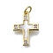 Brass Micro Pave Clear Cubic Zirconia Pendants, Cadmium Free & Lead Free, with Shell, Real 16K Gold Plated, Cross, 18.5x13.5x2mm