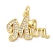 Brass Micro Pave Clear Cubic Zirconia Pendants, Cadmium Free & Lead Free, Words, Real 16K Gold Plated, 14.5x21x2mm, Hole: 3mm