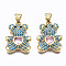 Brass Micro Pave Clear Cubic Zirconia Pendants, Inlay Bear Shape Charms, Cadmium Free & Nickel Free & Lead Free, Real 16K Gold Plated, Sky Blue, 21x15.5x4.5mm, Hole: 5x3mm