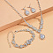Teardrop & Flower Alloy Crystal Rhinestone Pendant Necklace & Stud Dangle Earrings & Bracelets Sets, Platinum, 330mm & 160mm & 25mm