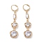 Rack Plating Golden Brass Dangle Leverback Earrings, with Cubic Zirconia for Women, Flower, 55x13mm