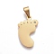 Ion Plating(IP) 304 Stainless Steel Pendants, with Rhinestone, Footprint, Golden, 24.5x15.5x1mm, Hole: 3.5x8mm