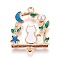 Zinc Alloy Kitten Links connectors, with Enamel and Acrylic Pearl, Cat & Moon & Star, Light Gold, Blue, 27.5x23x5mm, Hole: 1.5mm