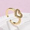 Brass Micro Pave Cubic Zirconia Cuff Finger Rings, Cadmium Free & Lead Free, Heart, Real 18K Gold Plated, 11x9mm