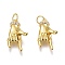 Brass Micro Pave Clear Cubic Zirconia Pendants, Long-Lasting Plated, Rock on Hand Geseute, Real 18K Gold Plated, 20x13x7.5mm, Hole: 3mm