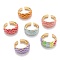Brass Enamel Cuff Rings, Open Rings, Long-Lasting Plated, Rhombus, Golden, Mixed Color, US Size 8(18.1mm)