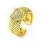 Brass Micro Pave Cubic Zirconia Open Cuff Ring, Cadmium Free & Lead Free, Heart, Real 16K Gold Plated, US Size 7 1/2(17.5mm)