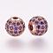 Brass Micro Pave Cubic Zirconia Beads, Round, Purple, 8x7.5mm, Hole: 1.8mm