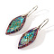 Bohemian Style Emperor Stone Dangle Earrings, Horse Eye, Platinum, Green, 51x15mm