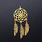 201 Stainless Steel Pendants, with Jump Rings, Woven Net/Web with Feather, Golden, 46x20x1mm, Hole: 3mm, Ring: 5x0.8mm