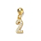 925 Sterling Silver Micro Pave Clear Cubic Zirconia European Dangle Charms, Number, Real 18K Gold Plated, 13.5mm, Hole: 0.6mm, Number: 8.5x3.5x1.5mm