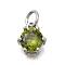 Brass Pave Cubic Zirconia Pendants, Round Charms, With Jump Ring, Long-Lasting Plated, Lead Free & Cadmium Free, Rack Plating, Real 18K Gold Plated, Dark Olive Green, 8.5x7.5x5mm, Hole: 3.2mm