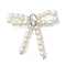 Plastic Pearl Beads Pendants, with Rack Plating Brass Loops Micro Pave Cubic Zirconia, Long-Lasting Plated, Lead Free & Cadmium Free, Bowknot, Clear, 27~29x24~27.5x3.5mm, Hole: 6.8mm