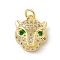 Brass Micro Pave Cubic Zirconia Pendants, Cadmium Free & Lead Free, Leopard/Cheetah Head Charms, Golden, 15.5x12.5x5mm, Hole: 3mm
