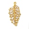Brass Micro Pave Cubic Zirconia Pendants, Long-Lasting Plated, Cadmium Free & Lead Free, Leaf, Golden, 40x19.5x5.5mm, Hole: 1.8mm