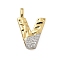 Brass Micro Pave Cubic Zirconia Pendants, Cadmium Free & Nickel Free & Lead Free, Letter Charms, Real 18K Gold Plated, Letter V, 27x19.5x4mm, Hole: 5x2.5mm