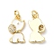Real 16K Gold Plated Brass Micro Pave Clear Cubic Zirconia Pendants, Cadmium Free & Lead Free, with Enamel and Jump Ring, Dog Charms, White, 17x9.5x3mm, Hole: 3.5mm