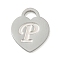 Non-Tarnish 304 Stainless Steel Pendants, Laser Cut, Heart with Letter Charm, Stainless Steel Color, Letter P, 15x12x1mm, Hole: 3x3.5mm
