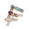 Brass Rhinestone Pendants, with Cubic Zirconia, Letter, Golden, Colorful, Letter.F, 19x13x2.5mm, Hole: 3.5x2.5mm