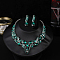 Teardrop Alloy Rhinestone Pendant Necklaces & Stud Dangle Earrings Sets, Emerald, 400mm