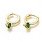 Brass Micro Pave Cubic Zirconia Huggie Hoop Earrings, Long-Lasting Plated, Ring with Heart, Golden, Green, 21mm, Pin: 1x0.7mm