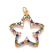 Cubic Zirconia Pendants, with Rack Plating Real 18K Gold Plated Brass, with Jump Rings, Long-Lasting Plated, Lead Free & Cadmium Free & Nickel Free, Flower, Colorful, 28x26x2.5mm, Jump Ring: 5x0.7mm, 3.5mm Inner Diameter 