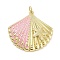 Rack Plating Brass Enamel Pendants, with Jump Ring, Long-Lasting Plated, Cadmium Free & Lead Free, Real 18K Gold Plated, Shell with Starfish Shape, Pink, 28.5x28x5mm, Hole: 3mm