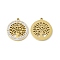 PVD Vacuum Plating 201 Stainless Steel Rhinestone Pendants, Flat Round with Tree of Life Pattern Charms, Real 18K Gold Plated, Crystal, 16.5x15x1.5mm, Hole: 0.9mm