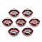 Alloy Enamel Pendants, with Crystal Rhinestone, Cadmium Free & Lead Free, Platinum, Lip, FireBrick, 14x17x3mm, Hole: 2mm