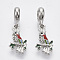 Alloy European Dangle Charms, with Crystal Rhinestone and Enamel, Large Hole Pendants, Bird, Platinum, 29.5mm, Hole: 5mm, Bird: 19.5x10x3.5mm