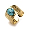 Ion Plating(IP) 304 Stainless Steel Open Cuff Rings, Synthetic Turquoise Oval Wide Band Rings for Women Men, Real 18K Gold Plated, Adjustable