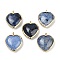 Natural Dumortierite Pendants, with Rack Plating Brass Heart Charms, Golden, 24.5x21.5x8mm, Hole: 2.2mm