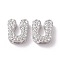 925 Sterling Silver Micro Pave Cubic Zirconia Beads, Real Platinum Plated, Letter U, 9x8x3.5mm, Hole: 2.5x1.5mm