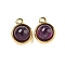 Natural Amethyst Half Round Charms, Real 14L Gold Plated 304 Stainless Steel Charms, 13.5x10.5x7mm, Hole: 1.8mm