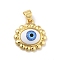 Brass Pendants, with Acrylic, Cadmium Free & Lead Free, Long-Lasting Plated, Oval with Evil Eye, Real 18K Gold Plated, Royal Blue, 16x16.5x5.5mm, Hole: 4x3.5mm